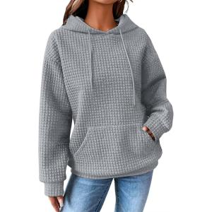 imageSHEWIN Womens Hoodies Casual Long Sleeve Drawstring Waffle Pullover Tops Loose Hooded Sweatshirt with PocketBgrey