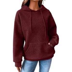 imageSHEWIN Womens Hoodies Casual Long Sleeve Drawstring Waffle Pullover Tops Loose Hooded Sweatshirt with PocketBred