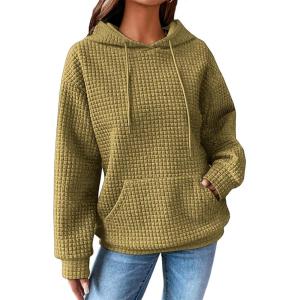 imageSHEWIN Womens Hoodies Casual Long Sleeve Drawstring Waffle Pullover Tops Loose Hooded Sweatshirt with PocketDarmy Green