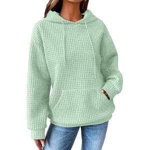 imageSHEWIN Womens Hoodies Casual Long Sleeve Drawstring Waffle Pullover Tops Loose Hooded Sweatshirt with PocketDmint Green