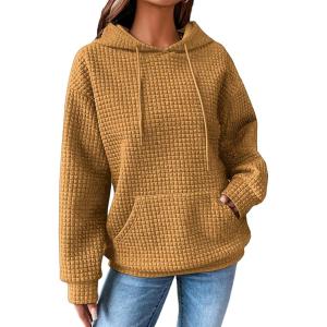 imageSHEWIN Womens Hoodies Casual Long Sleeve Drawstring Waffle Pullover Tops Loose Hooded Sweatshirt with PocketDyellow