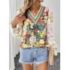 image:imageSHEWIN Womens Blouses Casual V Neck Long Sleeve Floral Print Chiffon Crochet Trim Tops ShirtsFloral Green