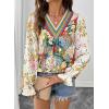 image:imageSHEWIN Womens Blouses Casual V Neck Long Sleeve Floral Print Chiffon Crochet Trim Tops ShirtsFloral Green