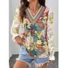 image:imageSHEWIN Womens Blouses Casual V Neck Long Sleeve Floral Print Chiffon Crochet Trim Tops ShirtsFloral Green