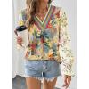 image:imageSHEWIN Womens Blouses Casual V Neck Long Sleeve Floral Print Chiffon Crochet Trim Tops ShirtsFloral Green