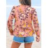 image:imageSHEWIN Womens Blouses Casual V Neck Long Sleeve Floral Print Chiffon Crochet Trim Tops ShirtsFloral Pink