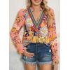 image:imageSHEWIN Womens Blouses Casual V Neck Long Sleeve Floral Print Chiffon Crochet Trim Tops ShirtsFloral Pink