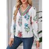 image:imageSHEWIN Womens Blouses Casual V Neck Long Sleeve Floral Print Chiffon Crochet Trim Tops ShirtsFloral White B