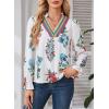 image:imageSHEWIN Womens Blouses Casual V Neck Long Sleeve Floral Print Chiffon Crochet Trim Tops ShirtsFloral White B