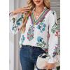 image:imageSHEWIN Womens Blouses Casual V Neck Long Sleeve Floral Print Chiffon Crochet Trim Tops ShirtsFloral White B