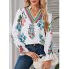 image:imageSHEWIN Womens Blouses Casual V Neck Long Sleeve Floral Print Chiffon Crochet Trim Tops ShirtsFloral White B