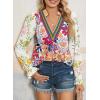 image:imageSHEWIN Womens Blouses Casual V Neck Long Sleeve Floral Print Chiffon Crochet Trim Tops ShirtsFloral White a