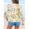 image:imageSHEWIN Womens Blouses Casual V Neck Long Sleeve Floral Print Chiffon Crochet Trim Tops ShirtsFloral Yellow