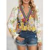 image:imageSHEWIN Womens Blouses Casual V Neck Long Sleeve Floral Print Chiffon Crochet Trim Tops ShirtsFloral Yellow