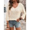 image:imageSHEWIN Womens Spring Tops Crochet 34 Length Sleeve Pullover Sweater Oversized Summer Shirts Trendy Beach Vacation ClothesBeige