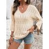 image:imageSHEWIN Womens Spring Tops Crochet 34 Length Sleeve Pullover Sweater Oversized Summer Shirts Trendy Beach Vacation ClothesBeige