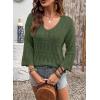 image:imageSHEWIN Womens Spring Tops Crochet 34 Length Sleeve Pullover Sweater Oversized Summer Shirts Trendy Beach Vacation ClothesGreen