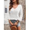 image:imageSHEWIN Womens Spring Tops Crochet 34 Length Sleeve Pullover Sweater Oversized Summer Shirts Trendy Beach Vacation ClothesWhite