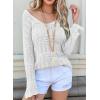 image:imageSHEWIN Womens Spring Tops Crochet 34 Length Sleeve Pullover Sweater Oversized Summer Shirts Trendy Beach Vacation ClothesWhite