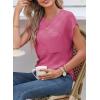 image:imageSHEWIN Womens Spring Tops for Women Casual Crewneck Short Sleeve Shirts Cap Sleeve Knit Sweater Vest Summer TopsBright Pink