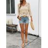 image:imageSHEWIN Womens Summer Tops Hollow Out Beach Crochet Cover Ups V Neck 34 Sleeve Pullover Sweater ShirtsBeige