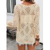 image:imageSHEWIN Womens Summer Tops Hollow Out Beach Crochet Cover Ups V Neck 34 Sleeve Pullover Sweater ShirtsBeige