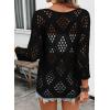 image:imageSHEWIN Womens Summer Tops Hollow Out Beach Crochet Cover Ups V Neck 34 Sleeve Pullover Sweater ShirtsBlack