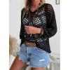image:imageSHEWIN Womens Summer Tops Hollow Out Beach Crochet Cover Ups V Neck 34 Sleeve Pullover Sweater ShirtsBlack