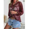 image:imageSHEWIN Womens Summer Tops Hollow Out Beach Crochet Cover Ups V Neck 34 Sleeve Pullover Sweater ShirtsBurgundy