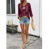 image:imageSHEWIN Womens Summer Tops Hollow Out Beach Crochet Cover Ups V Neck 34 Sleeve Pullover Sweater ShirtsBurgundy