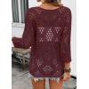 image:imageSHEWIN Womens Summer Tops Hollow Out Beach Crochet Cover Ups V Neck 34 Sleeve Pullover Sweater ShirtsBurgundy
