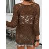 image:imageSHEWIN Womens Summer Tops Hollow Out Beach Crochet Cover Ups V Neck 34 Sleeve Pullover Sweater ShirtsCoffee