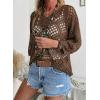 image:imageSHEWIN Womens Summer Tops Hollow Out Beach Crochet Cover Ups V Neck 34 Sleeve Pullover Sweater ShirtsCoffee