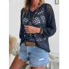image:imageSHEWIN Womens Summer Tops Hollow Out Beach Crochet Cover Ups V Neck 34 Sleeve Pullover Sweater ShirtsDirty Blue