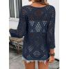 image:imageSHEWIN Womens Summer Tops Hollow Out Beach Crochet Cover Ups V Neck 34 Sleeve Pullover Sweater ShirtsDirty Blue