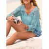 image:imageSHEWIN Womens Summer Tops Hollow Out Beach Crochet Cover Ups V Neck 34 Sleeve Pullover Sweater ShirtsIceland Blue