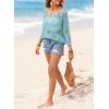 image:imageSHEWIN Womens Summer Tops Hollow Out Beach Crochet Cover Ups V Neck 34 Sleeve Pullover Sweater ShirtsIceland Blue