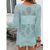 image:imageSHEWIN Womens Summer Tops Hollow Out Beach Crochet Cover Ups V Neck 34 Sleeve Pullover Sweater ShirtsIceland Blue