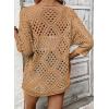 image:imageSHEWIN Womens Summer Tops Hollow Out Beach Crochet Cover Ups V Neck 34 Sleeve Pullover Sweater ShirtsKhaki