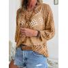 image:imageSHEWIN Womens Summer Tops Hollow Out Beach Crochet Cover Ups V Neck 34 Sleeve Pullover Sweater ShirtsKhaki