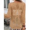 image:imageSHEWIN Womens Summer Tops Hollow Out Beach Crochet Cover Ups V Neck 34 Sleeve Pullover Sweater ShirtsKhaki