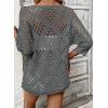 image:imageSHEWIN Womens Summer Tops Hollow Out Beach Crochet Cover Ups V Neck 34 Sleeve Pullover Sweater ShirtsMedium Grey