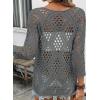 image:imageSHEWIN Womens Summer Tops Hollow Out Beach Crochet Cover Ups V Neck 34 Sleeve Pullover Sweater ShirtsMedium Grey