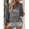 image:imageSHEWIN Womens Summer Tops Hollow Out Beach Crochet Cover Ups V Neck 34 Sleeve Pullover Sweater ShirtsMedium Grey