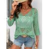 image:imageSHEWIN Womens Summer Tops Hollow Out Beach Crochet Cover Ups V Neck 34 Sleeve Pullover Sweater ShirtsMint Green