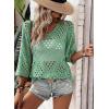 image:imageSHEWIN Womens Summer Tops Hollow Out Beach Crochet Cover Ups V Neck 34 Sleeve Pullover Sweater ShirtsMint Green