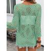 image:imageSHEWIN Womens Summer Tops Hollow Out Beach Crochet Cover Ups V Neck 34 Sleeve Pullover Sweater ShirtsMint Green