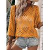 image:imageSHEWIN Womens Summer Tops Hollow Out Beach Crochet Cover Ups V Neck 34 Sleeve Pullover Sweater ShirtsOrange
