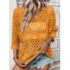 image:imageSHEWIN Womens Summer Tops Hollow Out Beach Crochet Cover Ups V Neck 34 Sleeve Pullover Sweater ShirtsOrange