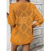 image:imageSHEWIN Womens Summer Tops Hollow Out Beach Crochet Cover Ups V Neck 34 Sleeve Pullover Sweater ShirtsOrange